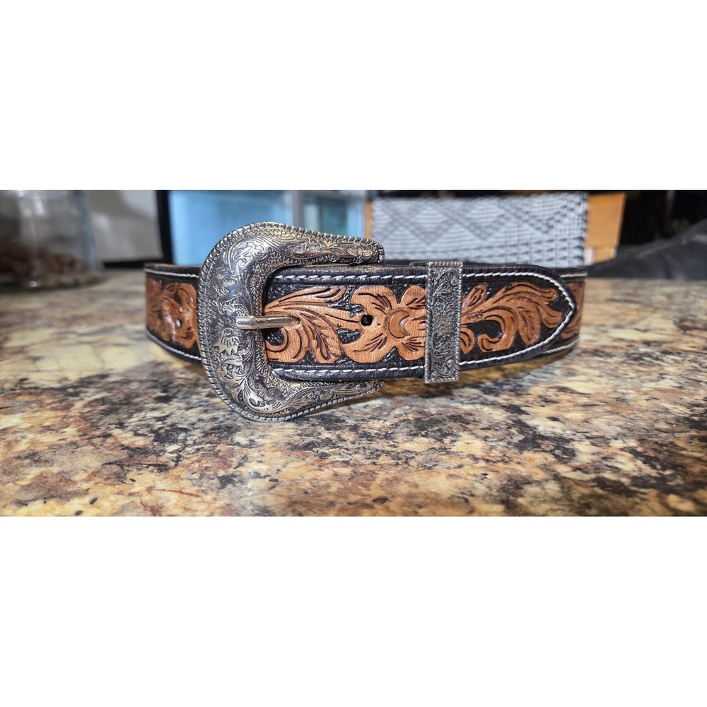 Beaded Tooled Leather Western Belt,  Rodeo, Festival, Concert